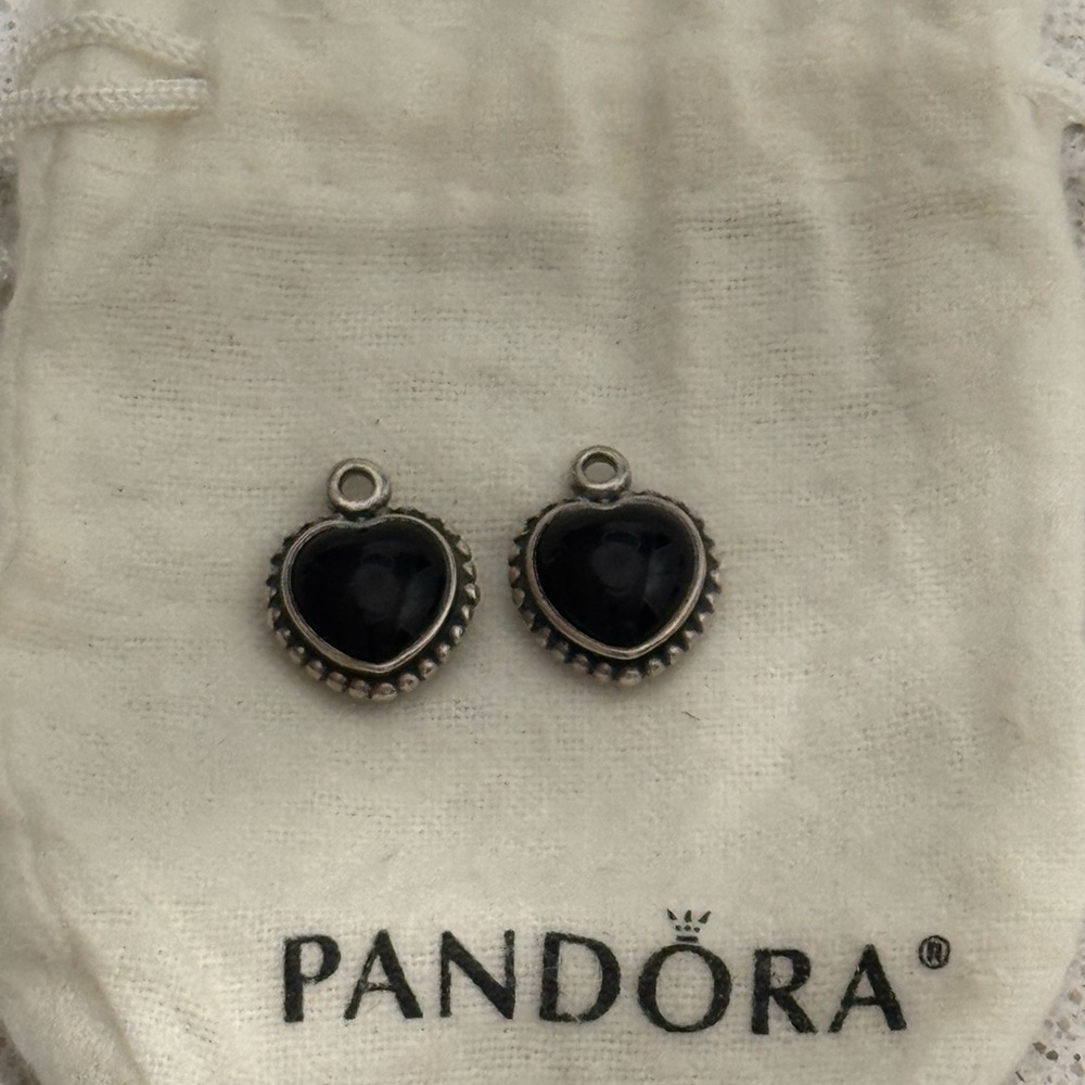 Retired Pandora Compose Black Onxy Heart earring charm